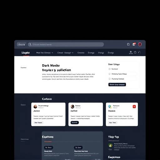 Captura de pantalla del sitio web en modo oscuro