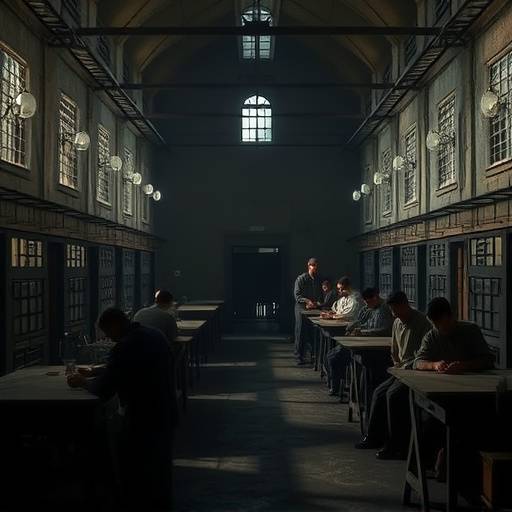 Fotograf铆a de la prisi贸n de Auburn en Nueva York, mostrando a los prisioneros trabajando juntos en silencio